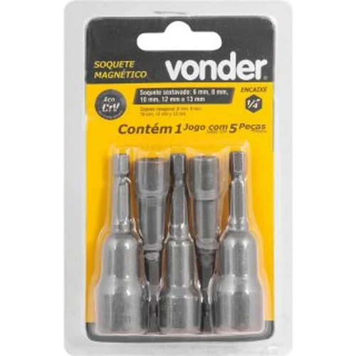 Jogo de soquetes magnéticos em milímetro, com 5 peças, VONDER