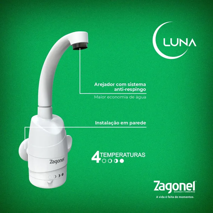 Torneira Eletrica Luna 5500W 127V Branco Zagonel