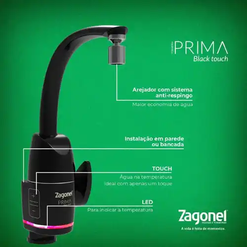Torneira Prima Touch 5500W 127V Black Zagonel