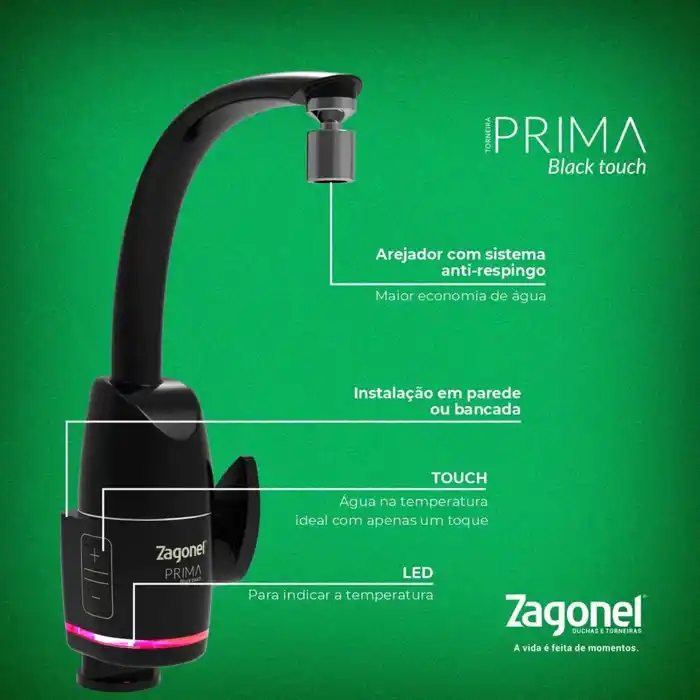 Torneira Prima Touch 5500W 127V Black Zagonel