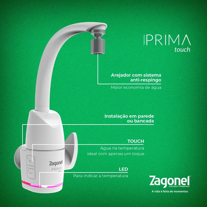 Torneira Prima Touch 5500W 127V Branco Zagonel