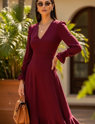 Vestido Midi Elegance Vinho