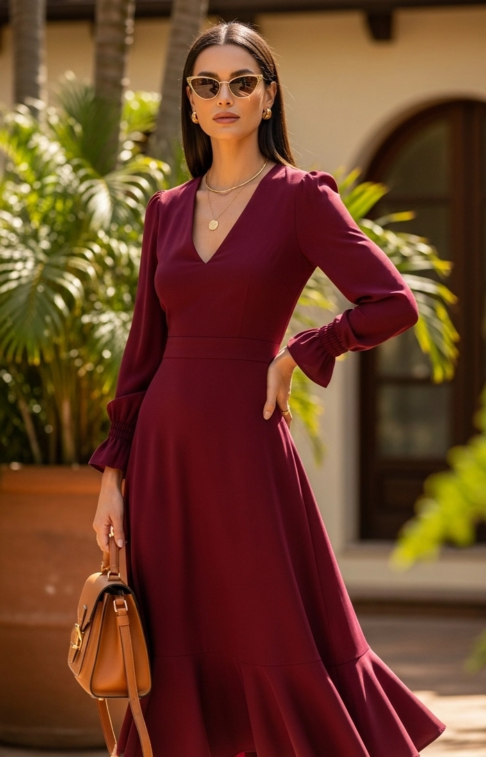 Vestido Midi Elegance Vinho