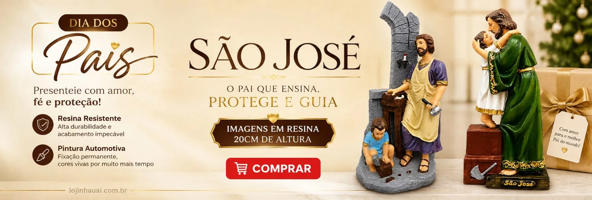 Banner Imagem de São José Afetuoso e São José Operário com Menino Jesus para Presente de Dia dos Pais