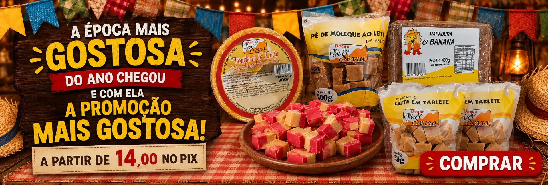 Banner Promoção de Doces Mineiros - Doce de Leite, Pé de Moleque e Rapaduras