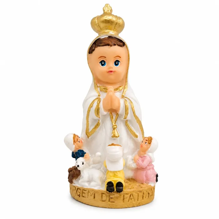 Imagem de Nossa Senhora de Fátima com Pastores Infantil de Resina - 8 cm