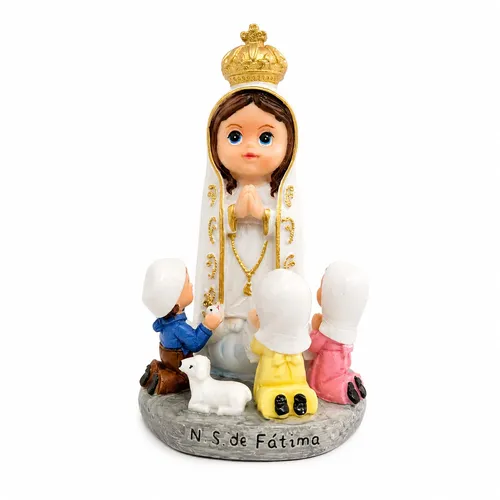 Imagem de Nossa Senhora de Fátima com Pastores (Três Pastorinhos) Infantil de Resina - 10 cm