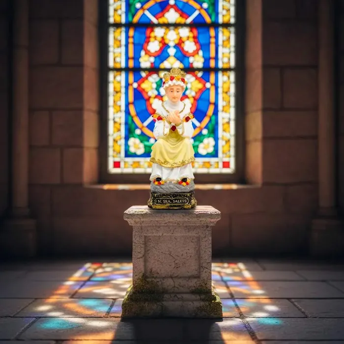 Imagem de Nossa Senhora de la Salete Sentada de Resina - 15 cm