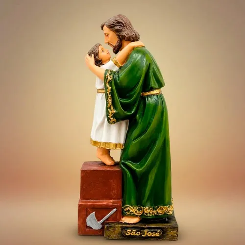 Imagem de São José Afetuoso com Menino Jesus de Resina - 20 cm
