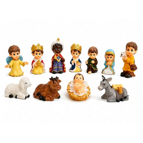 Presépio de Natal Completo Infantil com 11 Peças de Resina - 5 cm