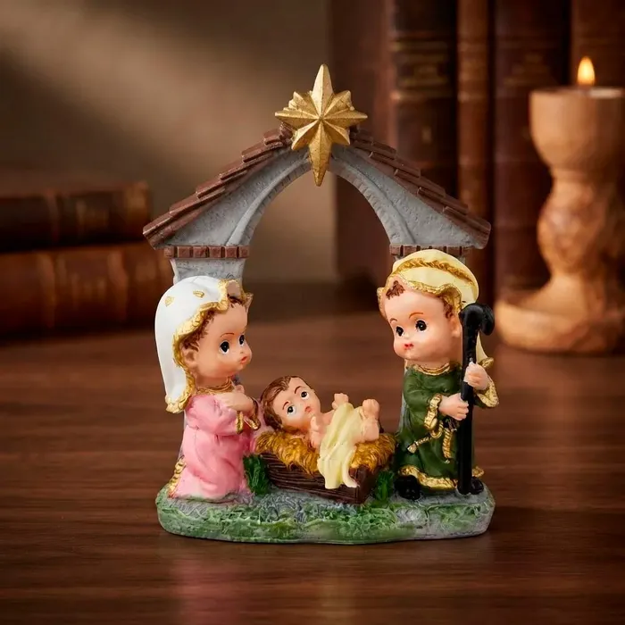 Presépio de Natal Sagrada Família Infantil de Resina - 11 cm