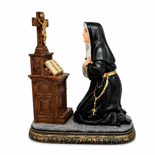 Imagem de Santa Rita Ajoelhada Rezando de Resina - 10 cm