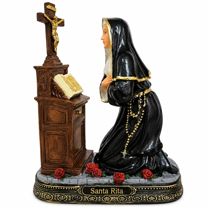 Imagem de Santa Rita Ajoelhada Rezando de Resina - 20 cm | Lojinha Uai