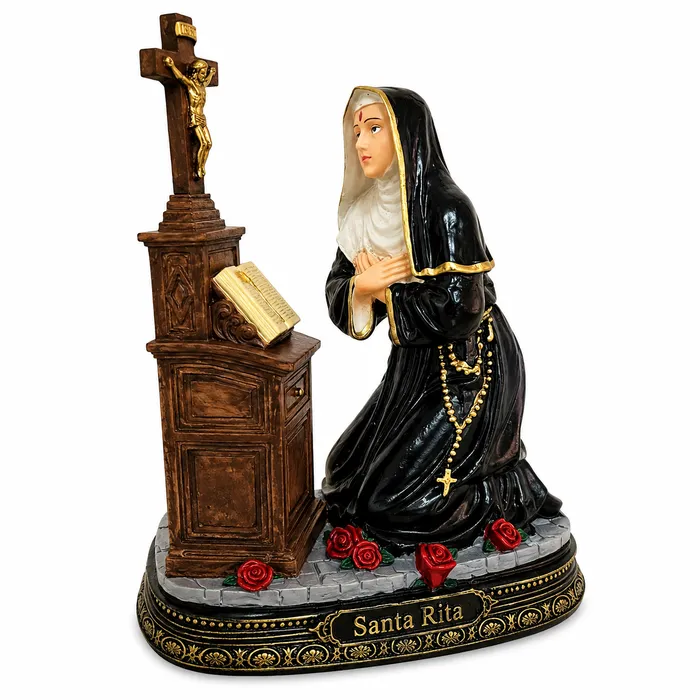 Imagem de Santa Rita Ajoelhada Rezando de Resina - 20 cm | Lojinha Uai