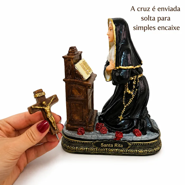 Imagem de Santa Rita Ajoelhada Rezando de Resina - 20 cm | Lojinha Uai