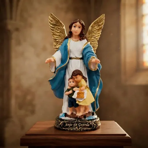 Imagem de Anjo da Guarda Azul Menino de Resina - 15 cm