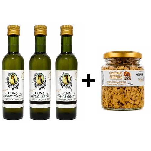Kit 3 Azeites Extra Virgem Maria da Fé 250ml + Antepasto de Cogumelo Shimeji