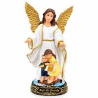 Imagem de Anjo da Guarda Branco com Dourado de Resina - 15 cm - imagem 1