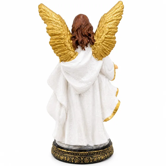 Imagem de Anjo da Guarda Branco com Dourado de Resina - 15 cm