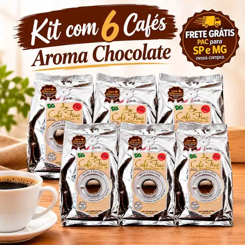 Kit 6 Cafés Gourmet Aroma Chocolate 100% Arábica Moído 250g - Café Fino