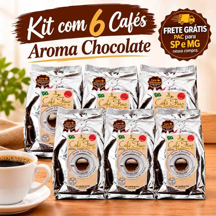 Kit 6 Cafés Gourmet 100% Arábica do Sul de Minas Aroma Chocolate Moído 250g - Café Fino