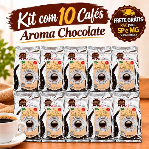 Kit 10 Cafés Gourmet Aroma Chocolate 100% Arábica Moído 250g - Café Fino