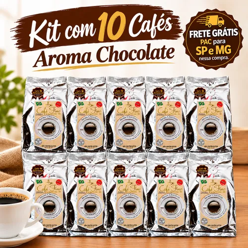 Kit 10 Cafés Gourmet Aroma Chocolate 100% Arábica Moído 250g - Café Fino