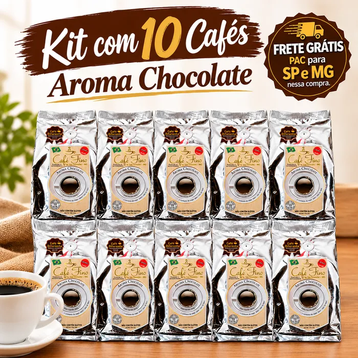 Kit 10 Cafés Gourmet Aroma Chocolate 100% Arábica Moído 250g - Café Fino