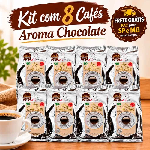 Kit 8 Cafés Gourmet Aroma Chocolate 100% Arábica Moído 250g - Café Fino