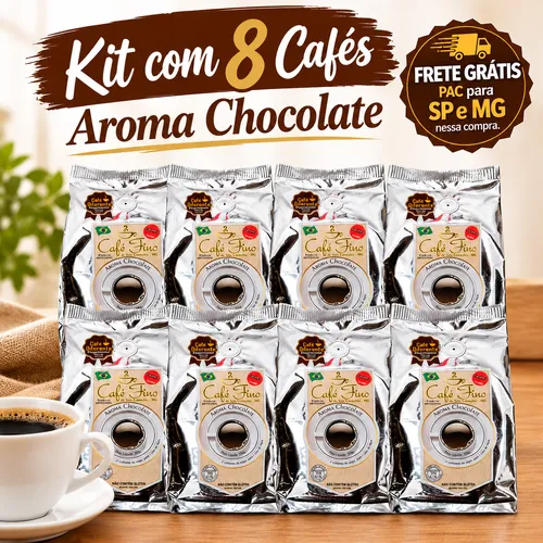Kit 8 Cafés Gourmet Aroma Chocolate 100% Arábica Moído 250g - Café Fino