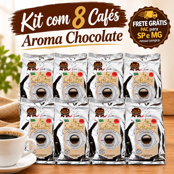 Kit 8 Cafés Gourmet Aroma Chocolate 100% Arábica Moído 250g - Café Fino