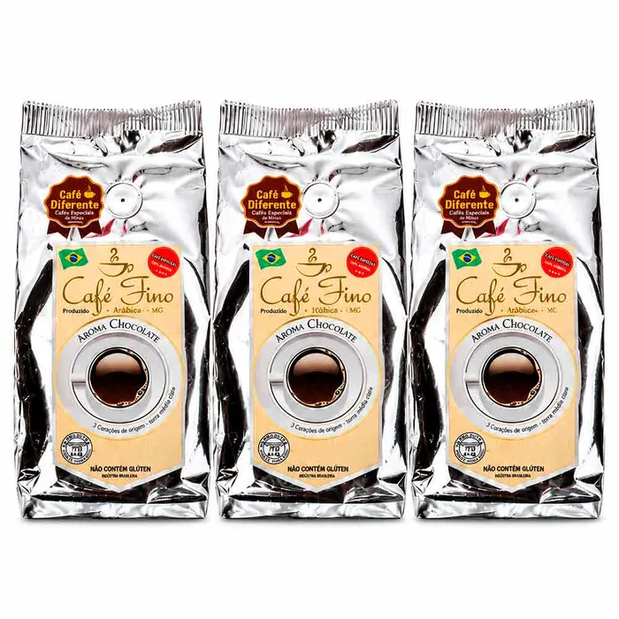 Kit 3 Cafés Gourmet Aroma Chocolate 100% Arábica Moído 250g - Café Fino