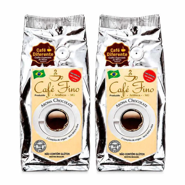 Kit 2 Cafés Gourmet Aroma Chocolate 100% Arábica Moído 250g - Café Fino