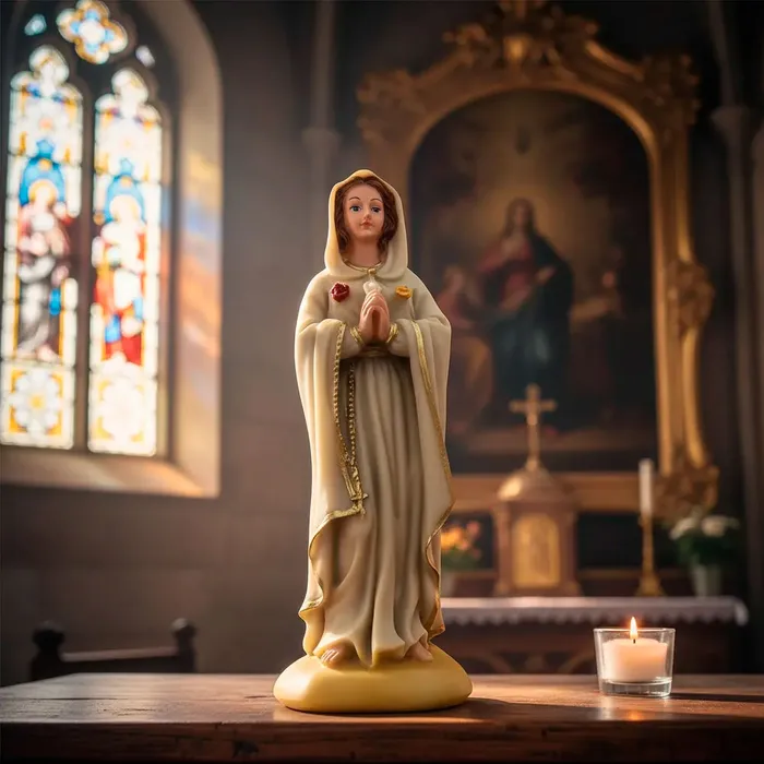 Imagem de Nossa Senhora da Rosa Mística de Resina - 15 cm | Comprar na Lojinha Uai