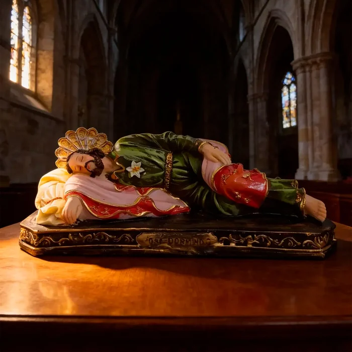 Imagem de São José Dormindo de Resina - 12 cm - Base Preta e Dourada | Lojinha Uai