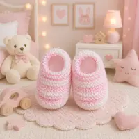 Sapatinho de Bebê de Tricô Rosa e Branco - Recém Nascido 0 a 3 meses | Lojinha Uai - imagem 1