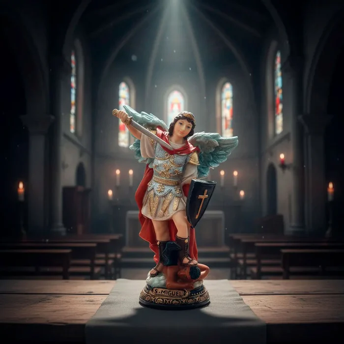 Imagem de São Miguel Arcanjo de Resina - 15 cm - Asas Azuis | Comprar na Lojinha Uai