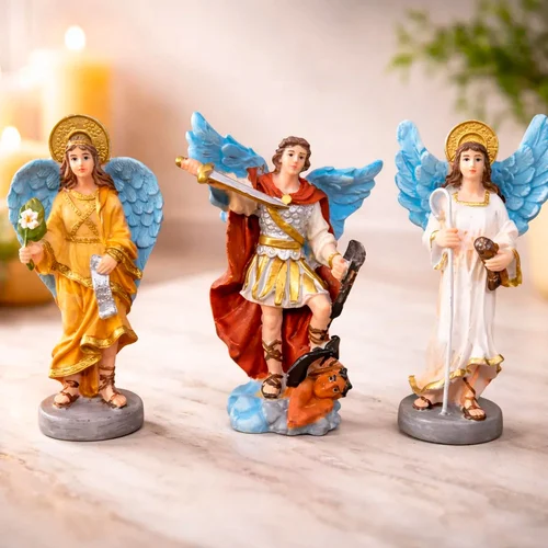 Kit Trio de Arcanjos São Miguel São Rafael São Gabriel de Resina - 9 cm