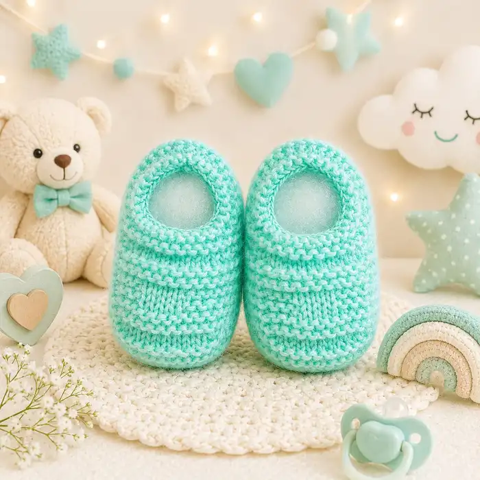 Sapatinho de Bebê de Tricô Verde Água - 0 a 3 meses RN | Comprar na Lojinha Uai