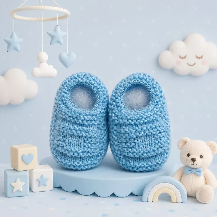 Sapatinho de Bebê de Tricô Azul - Recém Nascido 0 a 3 meses | Comprar na Lojinha Uai