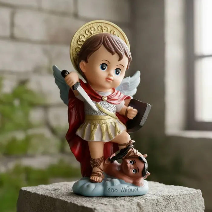 Imagem de São Miguel Arcanjo Infantil de Resina - 15 cm | Lojinha Uai