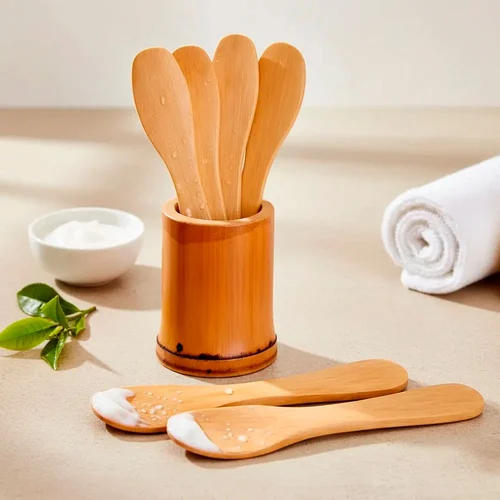 Kit Espátulas Corporais de Bambu com Suporte - Aplicação de Creme Corporal e Skincare