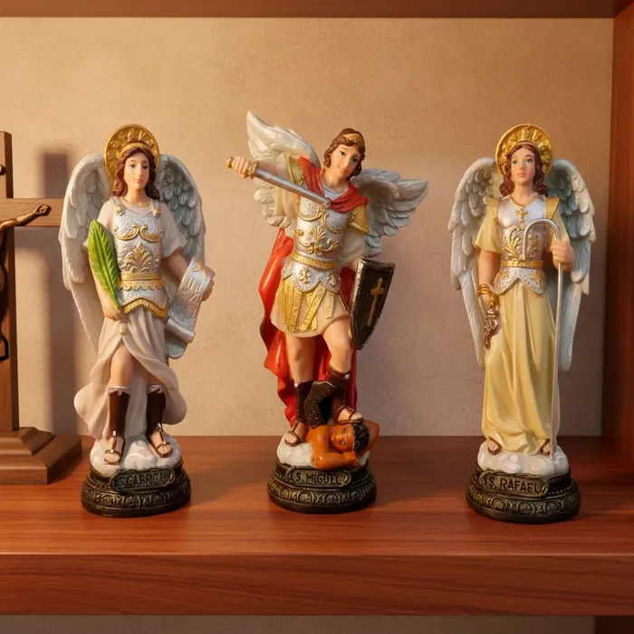 Kit Trio de Arcanjos São Miguel São Rafael São Gabriel de Resina - 15 cm | Lojinha Uai