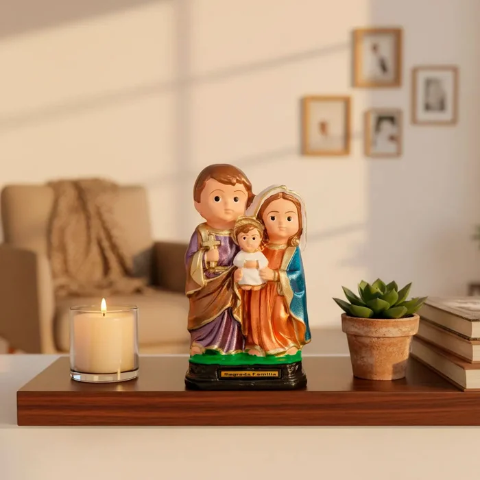 Imagem Infantil da Sagrada Família de Borracha Inquebrável - 15 cm | Comprar na Lojinha Uai