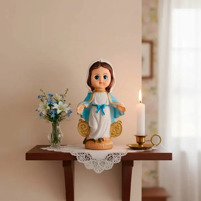 Imagem de Nossa Senhora das Graças Infantil de Resina - 15 cm | Lojinha Uai