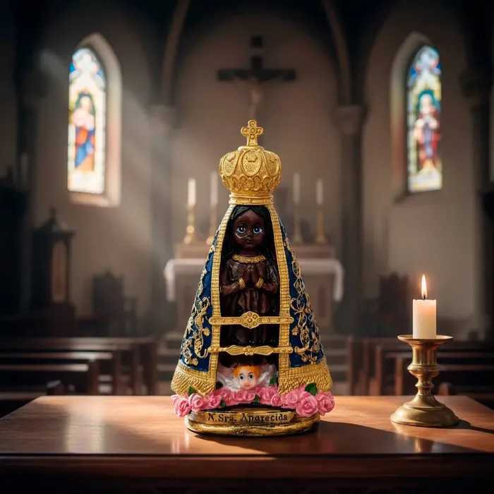 Imagem de Nossa Senhora Aparecida Infantil de Resina - 15 cm | Lojinha Uai