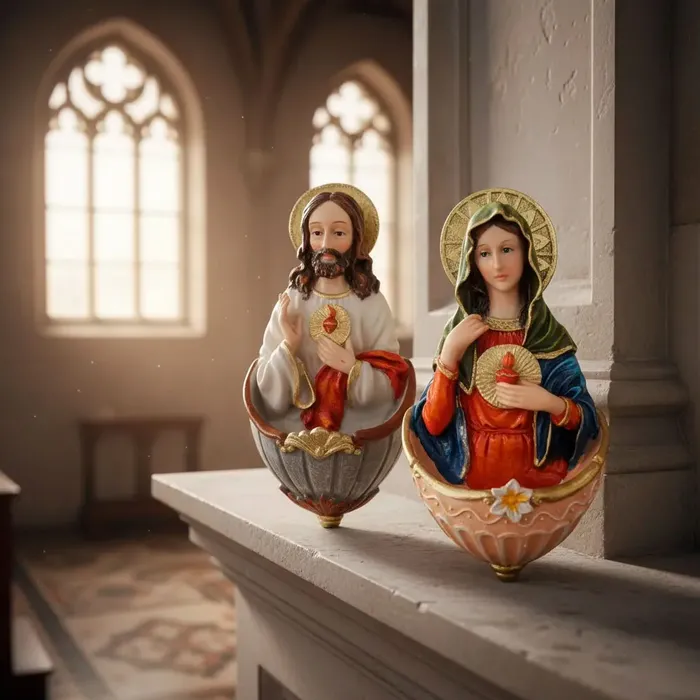 Par de Pia de Água Benta Sagrado Coração de Jesus e Maria - 15 cm | Comprar na Lojinha Uai