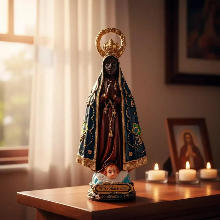 Imagem de Nossa Senhora Aparecida com Auréola de Resina - 15 cm | Comprar na Lojinha Uai