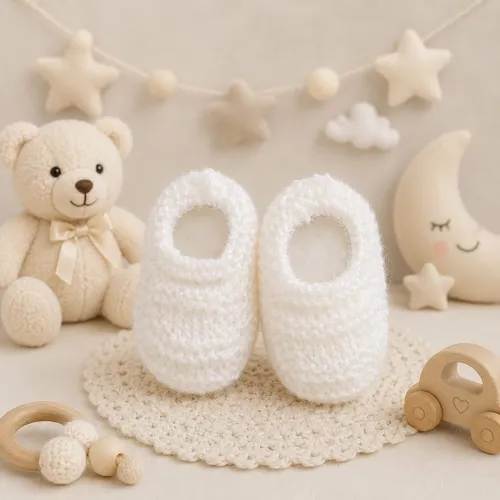 Sapatinho de Bebê de Tricô Branco - 0 a 3 meses RN