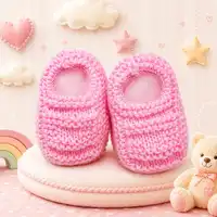 Sapatinho de Bebê de Tricô Rosa - Recém Nascido 0 a 3 meses | Lojinha Uai - imagem 1